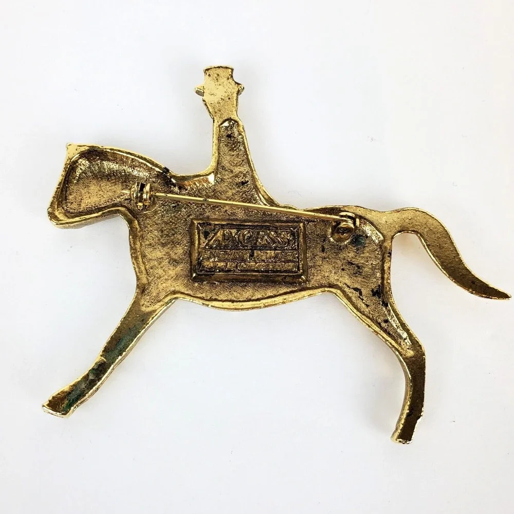 Vtg Goldtone Access English Pewter Equestrian Horse Rider Brooch Pin Gr. Britain